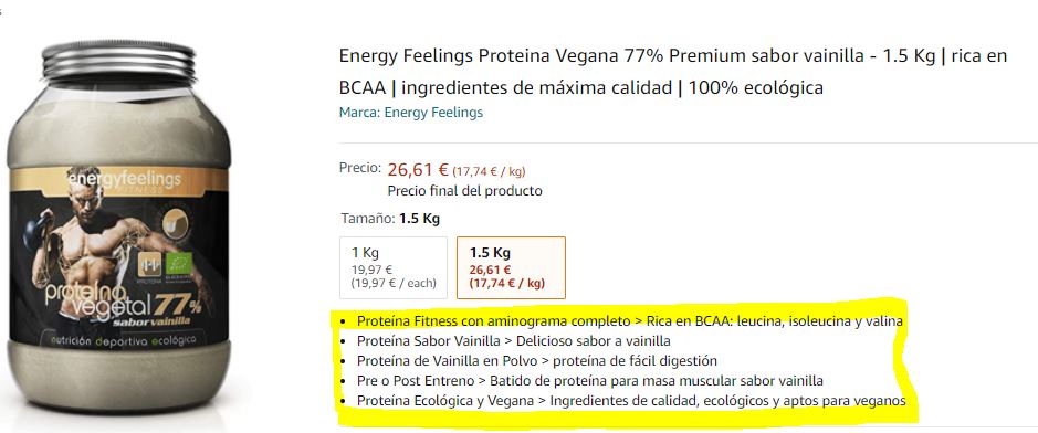 caracteristicas especiales y descripcion amazon