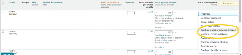 opción cambiar a gestionado por amazon