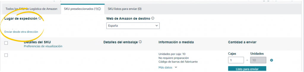 opción enviar desde otra dirección