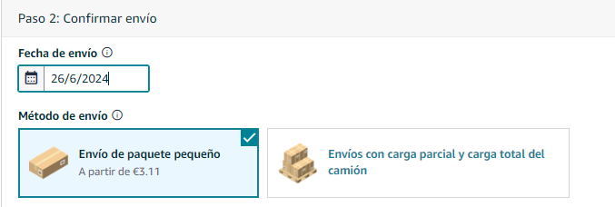 la fecha de envío y método de envío