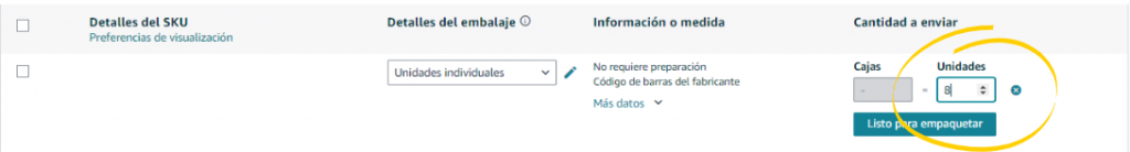 escribir el número de unidades a enviar