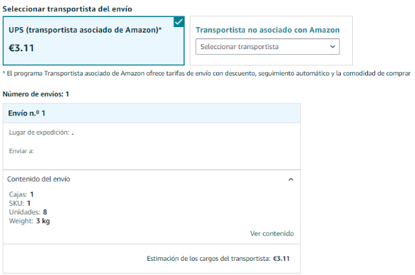 seleccionar el trasportista del envío
